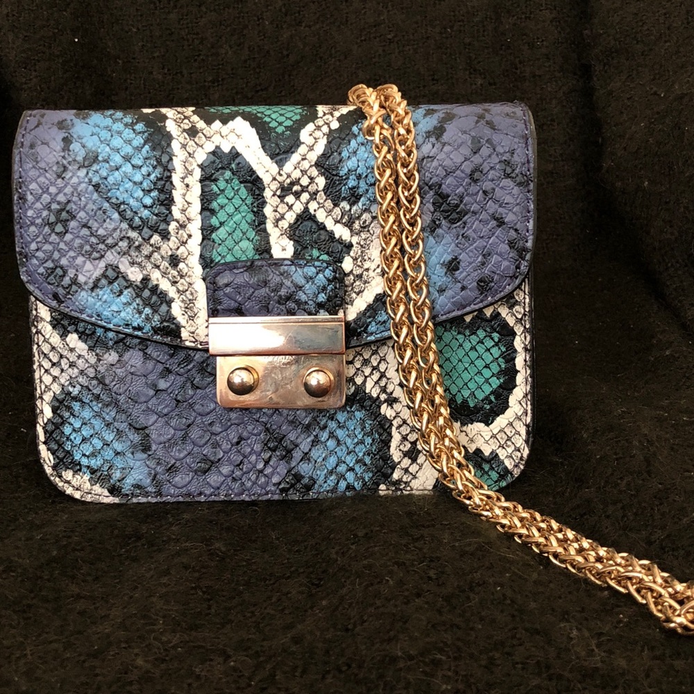 TOPSHOP faux snakeskin crossbody chain purse